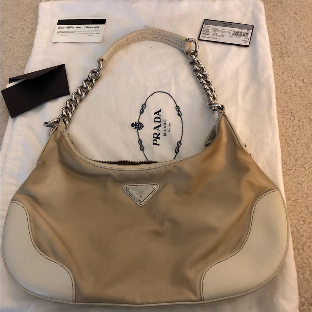 Prada handbag white/beige leather and chain straps
